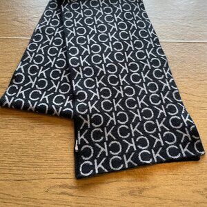 Calvin Klein Black and Grey Acrylic Winter Scarf- One Size- Unisex